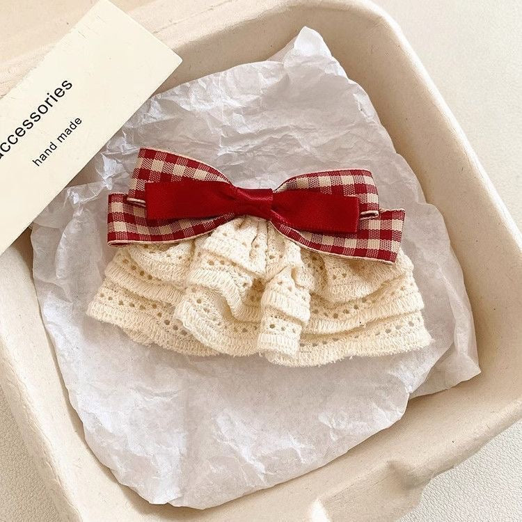 Victorian Lacy Plaid Hair Bow