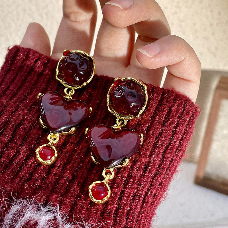 Medieval Red Glazed Love Earrings