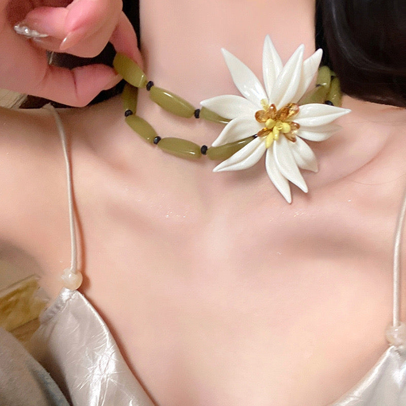 Bohemian Beaded Large Flower Necklace